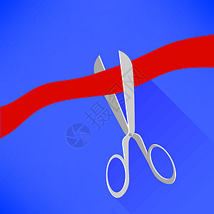 剪切红丝带的剪刀磁带剪子阴影工具成就插图发射庆典横幅红色图片
