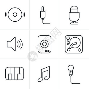 线条图标样式音乐图标集 矢量设计图片