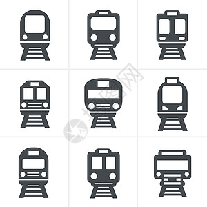 一组运输图标 - 火车和Tram 矢量说明图片