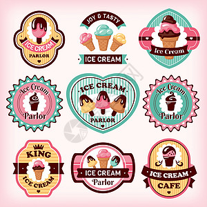 一套冰淇淋标签甜点圣代产品插图味道配料巧克力胡扯徽章香草图片