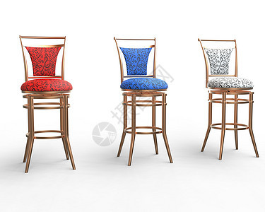 白色背景的红 蓝和白咖啡厅椅子图片