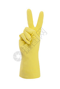 黄色清洁手套 胜利标志图片