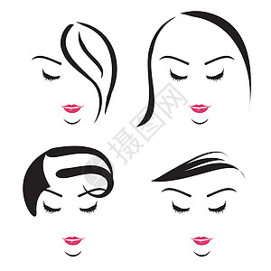 具有不同发型的妇女小马温泉睫毛绘画女性脖子曲线按摩魅力鼻子图片