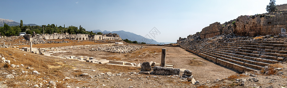 Tlos 古代城市帝国古城石头历史蓝色天空销毁全景火鸡考古学图片