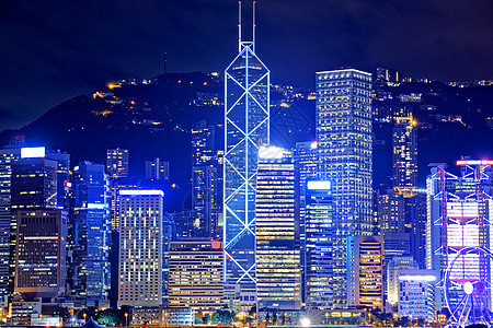 香港夜业务出租车建筑学玻璃公司城市窗户城市生活蓝色酒店图片