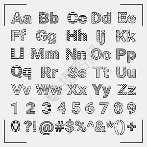 手绘几何英文字母和数字图片