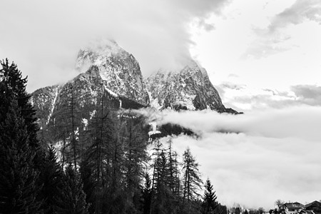 雾中环绕着山地风景顶峰峡谷场景天空悬崖薄雾荒野爬坡木头石头图片