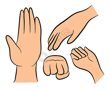 卡通人类手势图像集 矢量插图孤立在白色背景上车身拳头手指收藏肉色拇指棕榈颜色标识卡通片图片