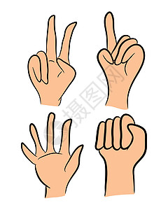 卡通人类手势图像集 矢量插图孤立在白色背景上颜色拳头肉色收藏手指棕榈卡通片车身拇指标识图片