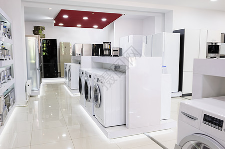 商店中的家用电器打扫商业机器奢华冰箱团体白色购物中心销售家务图片