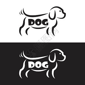 黑背景和白色背面的狗设计矢量图像图片