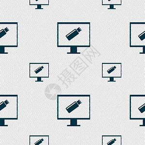 usb 闪存驱动器和监视器符号图标 视频游戏符号 带几何纹理的无缝模式 矢量标签互联网质量创造力海豹控制器社会竞赛电脑圆圈图片