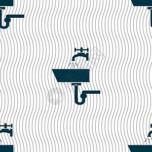 Washbasin 图标符号 无缝模式与几何纹理 矢量卫生制品陶瓷衣帽间油桃房子盆地电镀龙头洗澡图片
