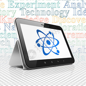 科学概念平板电脑与分子在显示器上创新技术展示化学实验室绘画药片学校力量软垫图片