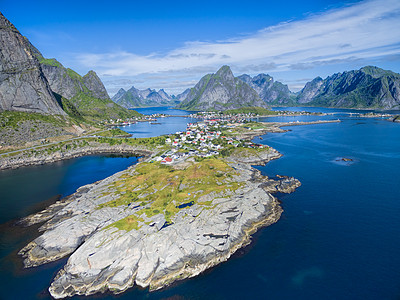 挪威的Reine大豆峡湾胜地全景村庄山脉风景岛屿旅行旅游图片