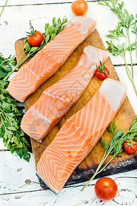 准备鲑鱼鱼红色木板菜单食物广告海鲜鱼片绿色饮食空白图片