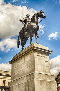 伦敦Trafalgar广场国王乔治四世纪念碑观光文化王国建筑正方形青铜君主首都旅行雕像图片