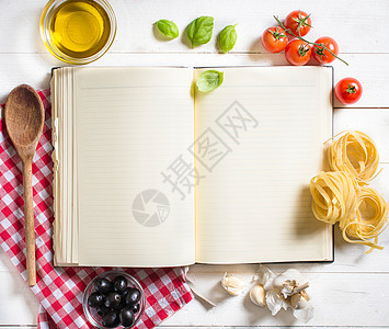 空白食谱书写作美食广告营销木板笔记本钢包餐巾古董桌子图片