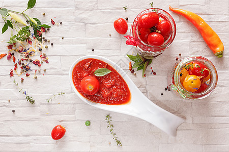 番茄酱香菜生活香料烹饪罐子水果装罐胡椒草药玻璃图片