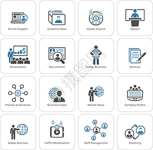 商业和财务图标集 平面设计伙伴客户群市场监视器全球演讲财政标记笔记本辅导图片