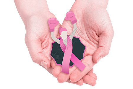 手举手的复合图像女性机构粉色健康丝带图片