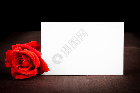 红玫瑰和空白礼品卡 用于旧木本底文字玫瑰庆典笔记邀请函花瓣花束投标卡片礼物展示图片