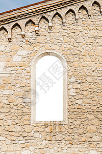 古石墙的拱窗 白色与世隔绝图片