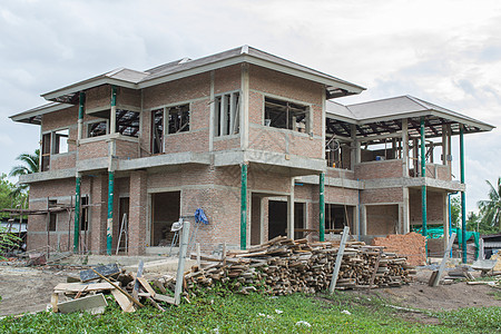 建筑工地住宅木头承包商毛毡瓦片脚手架建筑材料屋顶协助房子图片