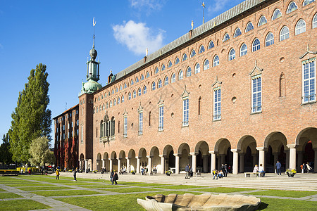 斯德哥尔摩市政厅天空旅游晴天国家蓝色大厅建筑建筑学首都旅行图片