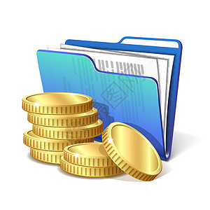 在有文档的文件夹旁边堆放金硬币办公室银行业网络金融经济数据银行电脑图标市场图片
