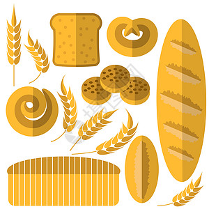 一套面包产品绘画羊角小吃艺术纤维饼干收藏麻布营养插图图片
