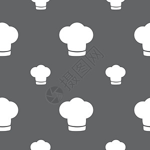 主厨帽符号图标 烹饪符号 炊事帽 灰色背景无缝图案 矢量徽章创造力帽子按钮职业厨房质量海豹工作标签图片