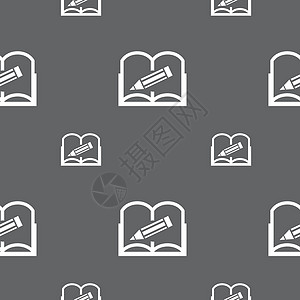 书牌图标 打开书符号 灰色背景上的无缝模式 矢量海豹创造力学校标签按钮教育图书馆学习质量百科图片