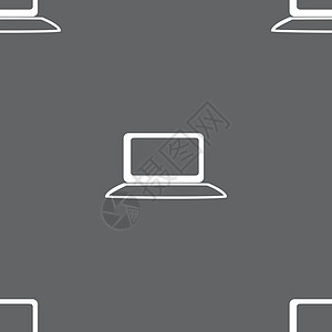 笔记本电脑签名图标 带有图形符号的笔记本电脑 监控 灰色背景上的无缝模式 向量插图圆圈创造力屏幕徽章互联网海豹邮票令牌日程图片