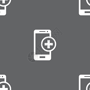 移动设备符号图标 带有符号加 灰色背景上的无缝模式 矢量数据白色质量圆圈创造力电话气泡插图互联网手机图片
