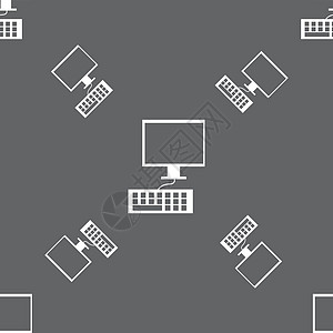 计算机监视器和键盘图标 灰色背景上的无缝模式 矢量办公室电脑技术笔记本字母控制外设电子产品按钮钥匙图片