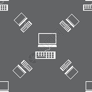 计算机监视器和键盘图标 灰色背景上的无缝模式 矢量笔记本字母外设技术电子产品控制钥匙办公室电脑桌面图片