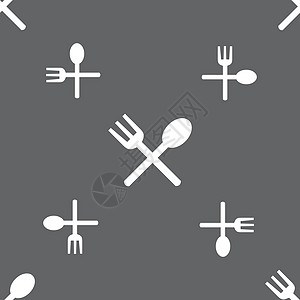 叉子和勺子交叉 餐具 食用图标符号 无缝模式在灰色背景上 矢量海豹圆形按钮邮票用餐礼仪桌子质量厨房食物图片