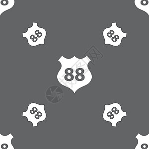 88号公路高速公路图标标志 灰色背景上的无缝模式 矢量交通风格自行车翅膀指示牌历史性历史旅行空白盘子图片