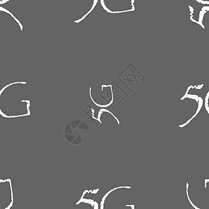 5G 符号图标 移动电信技术符号 灰色背景上的无缝模式 矢量标准数据电话质量边界标签框架插图令牌按钮插画