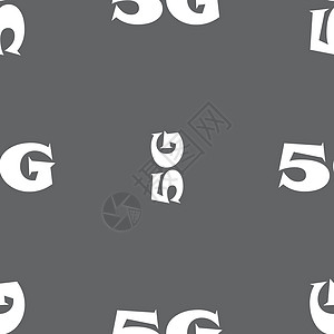 5G 符号图标 移动电信技术符号 灰色背景上的无缝模式 矢量边界令牌邮票数据互联网框架质量标准电话插图图片