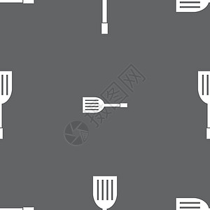 厨房电器图标符号 灰色背景上的无缝模式 矢量烹饪厨具餐具食物器具工具刀具勺子用具配饰插画