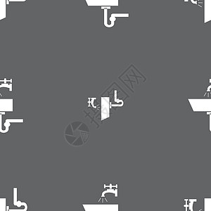 Washbasin 图标符号 灰色背景上的无缝模式 矢量卫生间房子盥洗制品盆地柱塞浴室洗澡卫生龙头图片