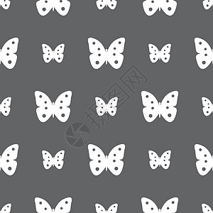 蝴蝶符号图标 昆虫符号 灰色背景上的无缝模式 矢量翅膀玻璃按钮野生动物生物学插图美丽航班背景图片