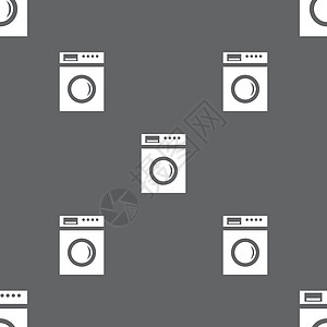 洗衣机图标符号 灰色背景上的无缝模式 矢量住宅毛巾衣服房间裙子液体漩涡家务服务衣店图片