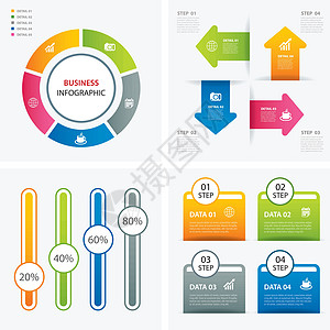 项目数据一套集成信息模板的平板设计图表进步网络营销按钮横幅数字生长项目成功插画