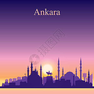 安卡拉市日落背景的天际月光阴影图片