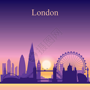 伦敦市日落背景的天际月光阴影图片