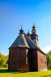 斯洛伐克旧的斯洛伐克传统木制教堂吸引力旅行博物馆树木民俗学入口历史房屋草地民间图片