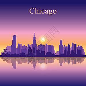芝加哥市天线环影背景建筑学反射支撑市中心建筑刮刀海报明信片天际插图图片